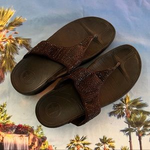 FitFlop Size 9 Black Bling Rokkit Arch Support EUC Sandal Rhinestones